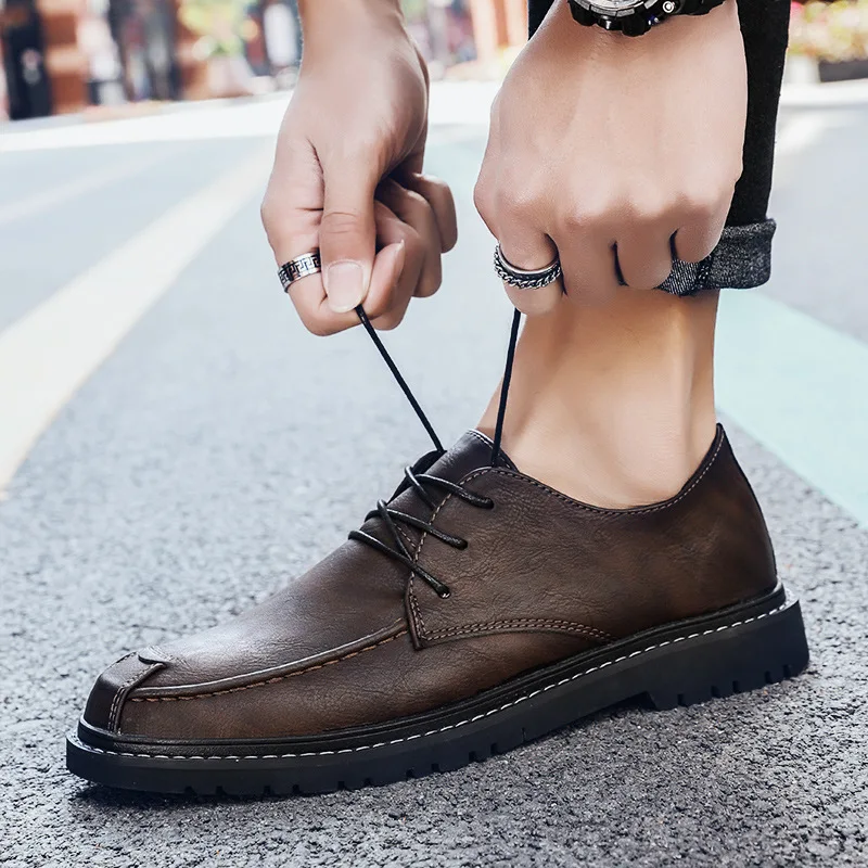 

Small Leather Shoes 2019 New Style Autumn Hight-top British Style Korean-style Casual Retro Men Shoes Winter Martin Boots Trendy