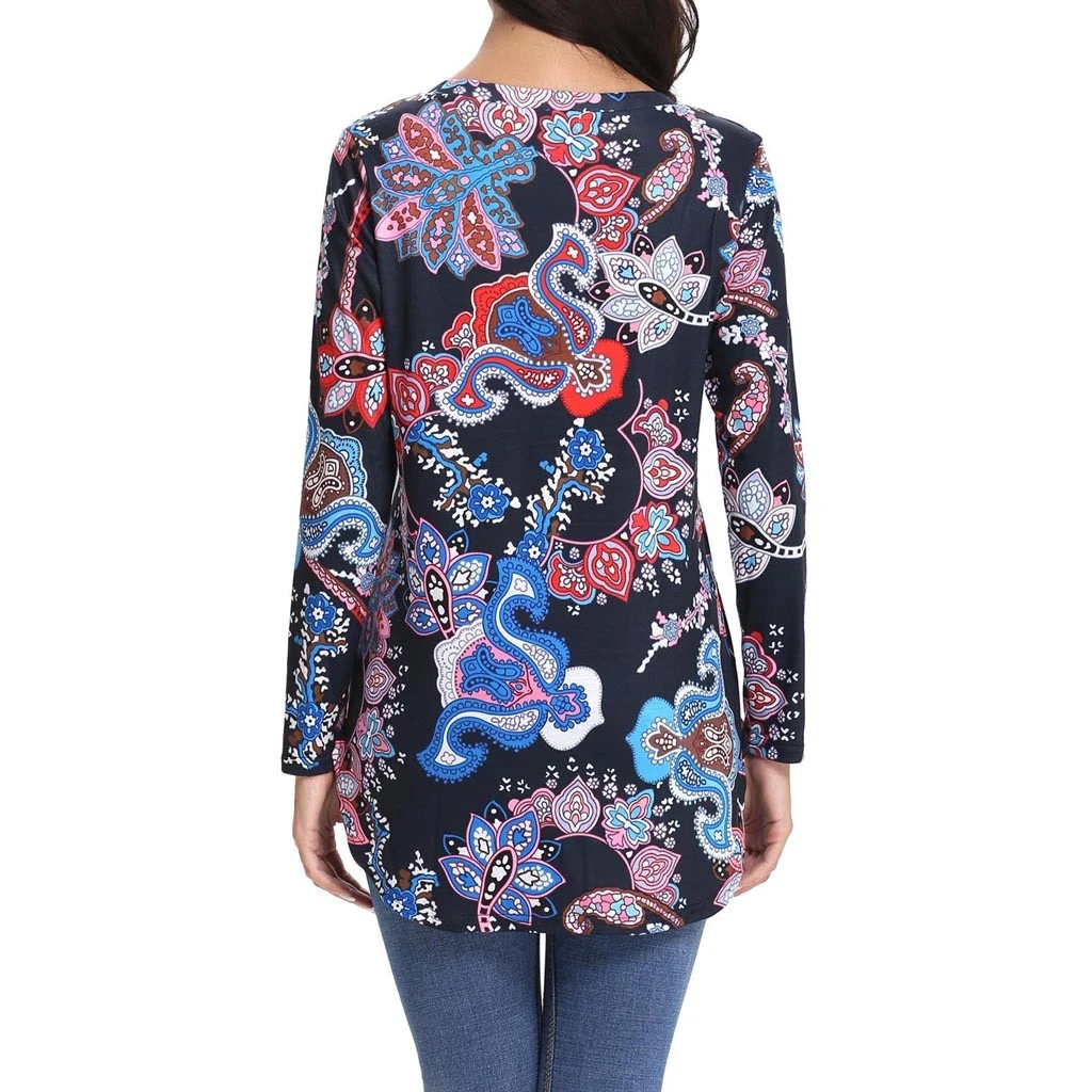 Women Elegant Office Lady Tops Blouses 2019 Autumn Turn Down Collar Long Sleeve Floral Print Office Shirts Plus Size Blouse 827