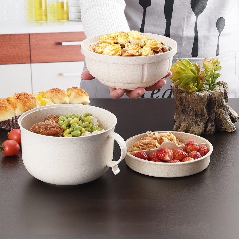 Lunch Box Thermal Wheat Straw Dinnerware Food Storage For Kids Picnic Office Workers School
