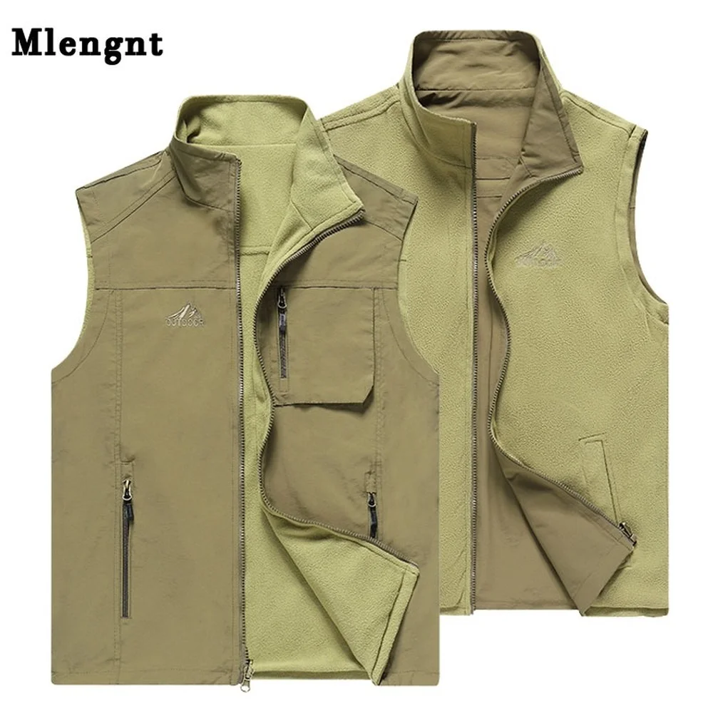 Large Size Reversible Multi Pocket Vest Men Quick-drying Photography Sleeveless Jacket Reporter Waistcoat M-5XL Plus 6XL7XL | Мужская