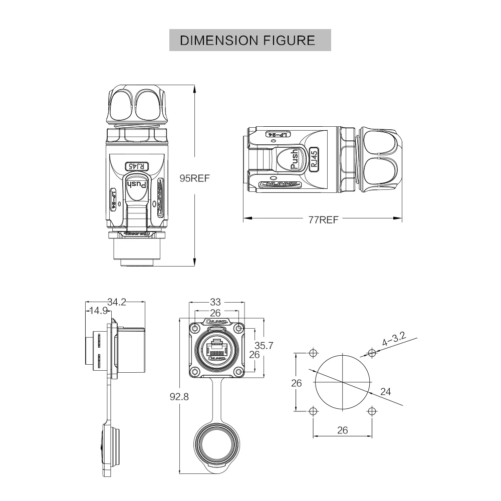 M24 Waterproof Circular Industry PBT Plastic RJ45 Ethernet Connector Panel Mount Plug and Socket Male Female Aviation Connector