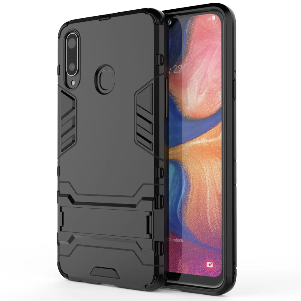 Для samsung Galaxy A20s A20e A2core M20 A20 Чехол чехол-накладка повышенной прочности с протекторным рисунком и подставкой противоударный чехол для samsung A20s A20e A2core M20 чехол - Цвет: black