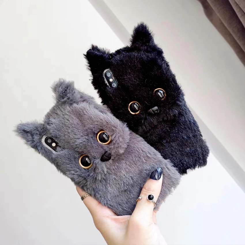 Lovely Cat Ears Furry Phone Case For iPhone 11 11Pro Max Soft Warm Winter Plush Fur Cover For iPhone X XR XS Max 7 8 6 Plus Case (6)
