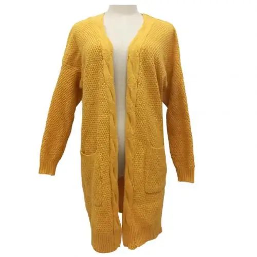 Женский Повседневный свободный свитер, однотонный, длинный рукав, теплый кардиган, свитер, пальто, зима, осень, желтый, черный, верхняя одежда, Джерси, mujer - Цвет: Цвет: желтый