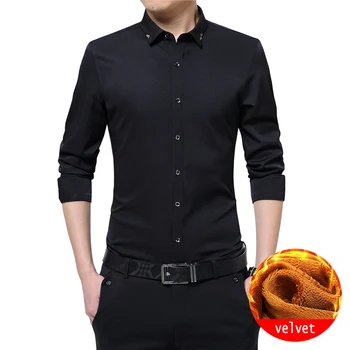 

BROWON Winter Tuxedo Shirt Velvet Shirt Warm Long Sleeve Shirt Men Non-ironing Party Wedding Shirt Men Clothes 2020