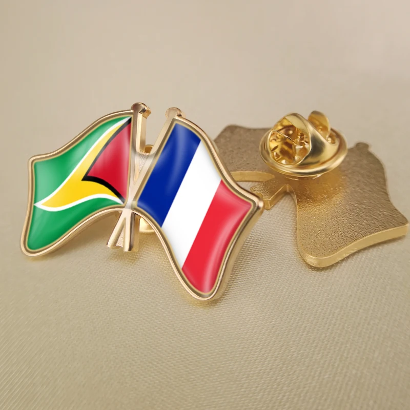 

Guyana and France Crossed Double Friendship Flags Lapel Pins Brooch Badges