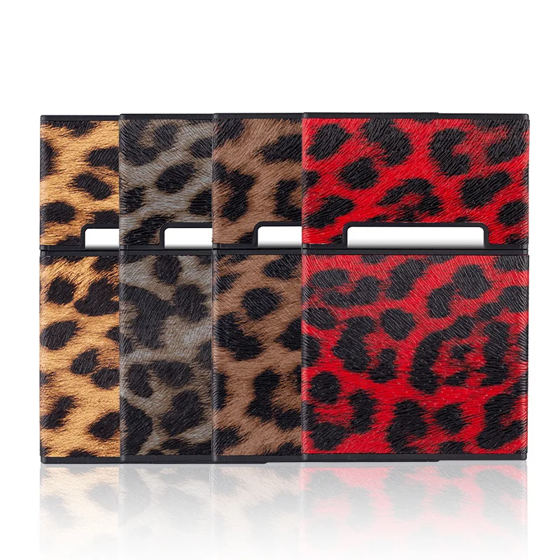 Leopard Cigarette Case for Woman Men Leather Box Holder Smoking