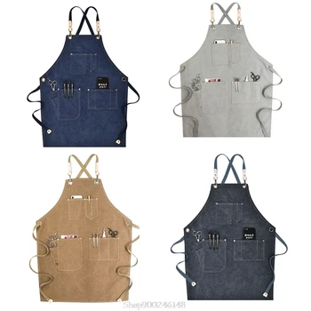 

Chef Apron Cotton Canvas Cross Back Adjustable Apron with Pockets for Women and Men, Kitchen Cooking Baking Bib Apron, A O21 20