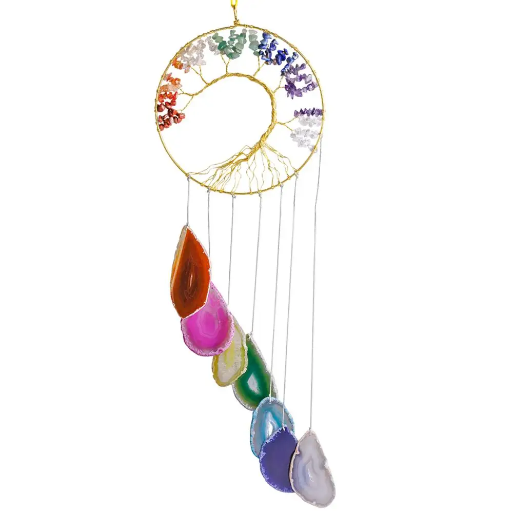 Agate Hanging Wind Chimes Ornament for Garden Outdoor Indoor Colorful Decoration for Conservatory Outside Porch Bedroom Tree of Life Chakra Healing Crystal and Stones Agate Hanging Wind Chimes Ornament for Garden Outdoor Indoor Colorful Decoration for Conservatory Outside Porch Bedroom Tree of Life Chakra Healing Crystal and Stones
