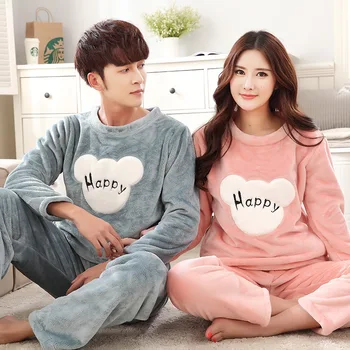 

New winter coral couple pajamas women thickened men's version of Korean flannel home wear two pieces