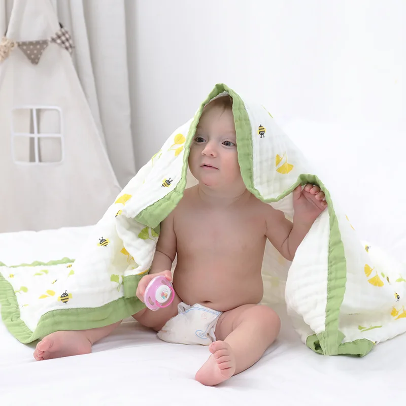 Imebaby baby blanket bath towel 110 * 110 six layers of pure cotton muslin newborn sw blanket, blanket, wrap blanket, bedding