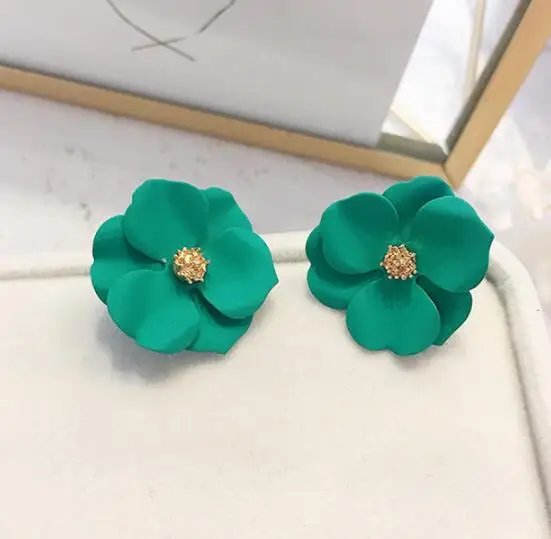 nuevo disemino de joyeria de moda elegante doble flor de color mixto pendientes para mujer chica playa fiesta pendiente para - Окраска металла: Зеленый