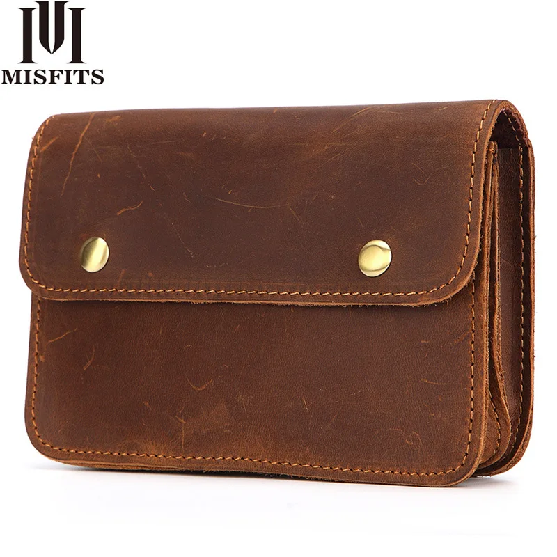 

MISFITS 2020 Waist Bag Brand Genuine Leather Belt Pack travel Anti-theft Simple Design Hip Pack Hiking Cell Phone Pocket