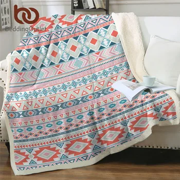 

BeddingOutlet Aztec Linen Blanket Mayan Tribal Geometric Bed Blanket Colorful Ethnic Bedspreads Striped Traditional Pink Blanket