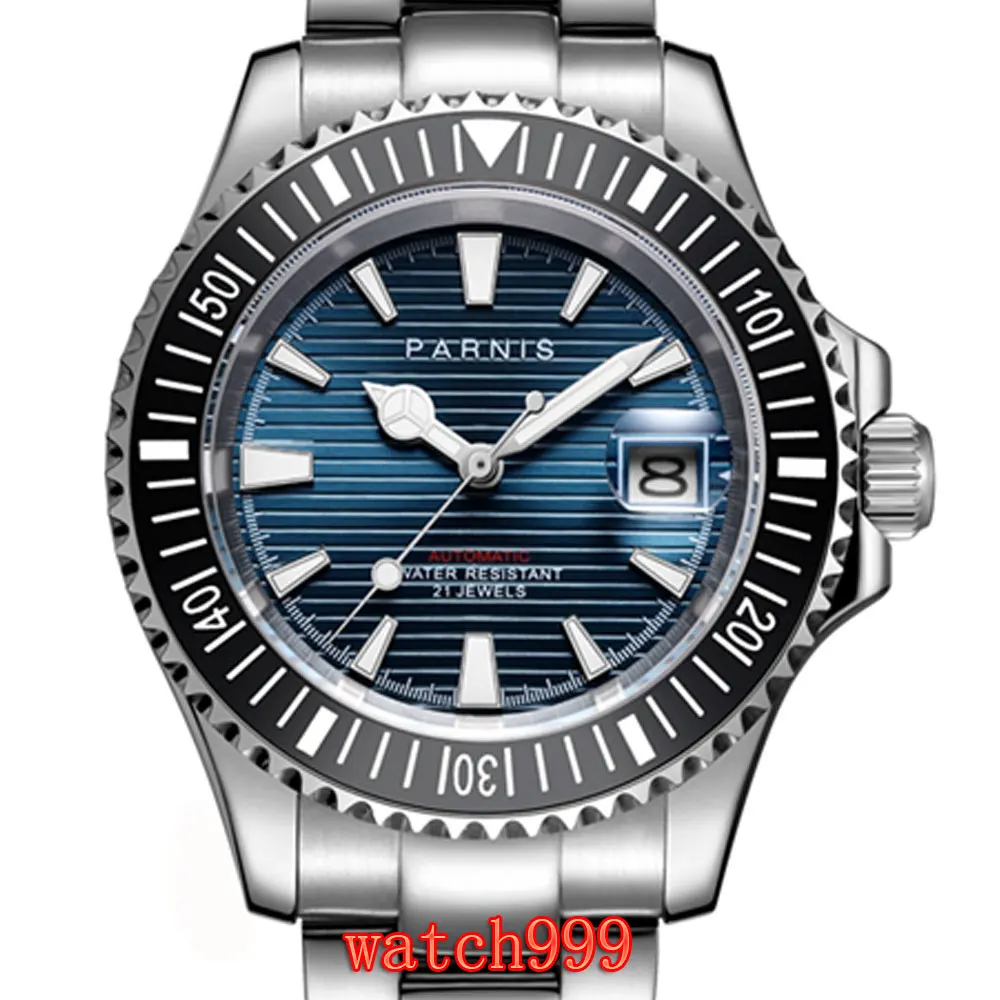 

Parnis 40 mm Blue dial 21 jewels Miyota 8215 Sapphire Crystal watch Luminous Stainless Steel men's automatic mechanical watches