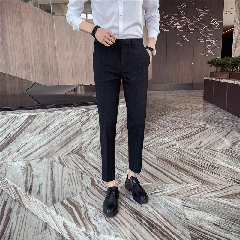 High Quality Gentlemen Formal Wear Plaid Pants Men Clothing 2021 Spring New  Slim Fit Casual Office Dress Trousers All Match 36 - Suit Pants - AliExpress