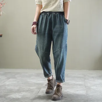 

spring autumn Thin Pants for women Woman Jeans Thin Harem Pants Loose Mid Waist Wide Leg Ankle Length oants Z2