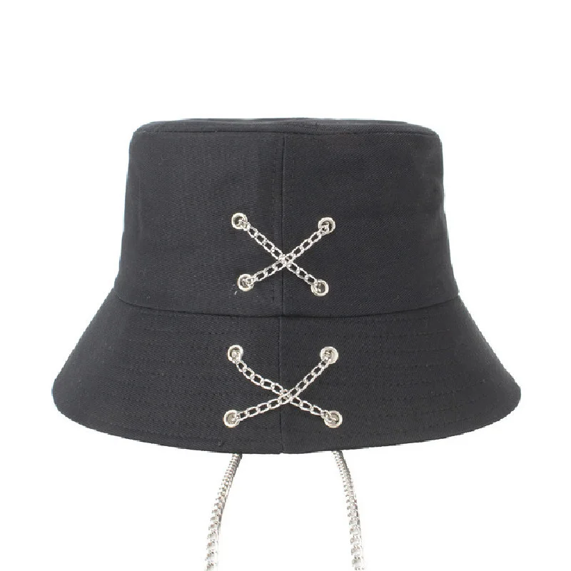 

Spring Summer Bucket Hat With Chain Pin Women Solid SunHat Outdoor Sports Travel Beach Caps Fishermen Hip Hop Cap Dropshipping