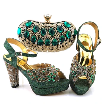 

African Ladies Sweet Shoes And bag Shiny Beauty Crystal Shoes Matching bag Set Banquet shoes and bags