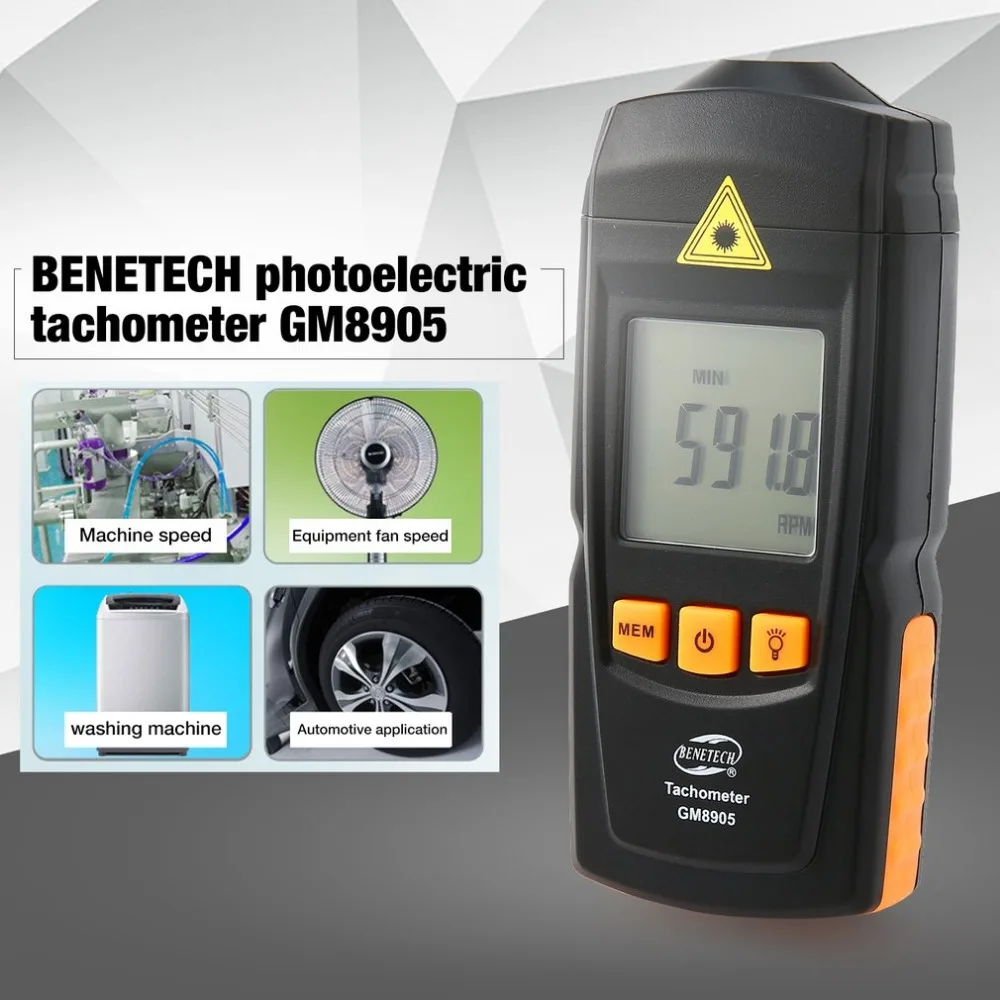 BENETECH GM8905 ЖК-подсветка цифровой лазерный тахометр Бесконтактный тахометр тестер метр Датчик скорости двигателя тестирование ручной