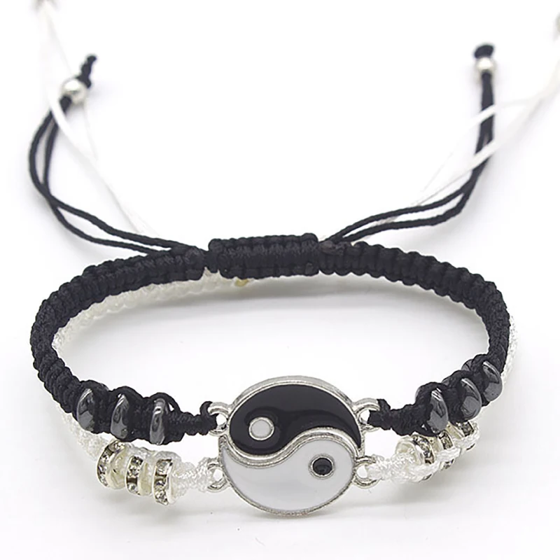 1 par pulsera Retro chino Tai Chi chismes desterrar mala suerte mano cuerda tejida BFF mejor amigo joyería de amistad