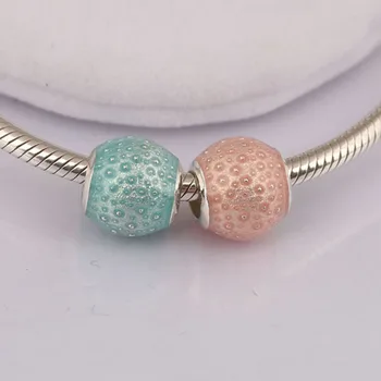 

S925 Bead Charm fit Lady Bangle Bracelet Pink Blue Enchantment Charm Transparent Pink Enamel DIY Jewelry