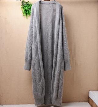 

Women's Fashion Spring British Long Cardigan Jacket Knitted Rabbit Fur Long Slim Sweater Mink Velvet Thick Warm New coat Series