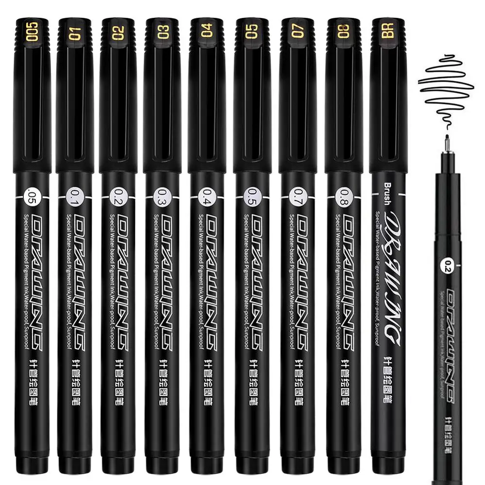 

Premium 9pcs Neelde Drawing Line Waterproof Pigment Pen Hand Lettering Pens Soft Drawing Brush Pen fine point Sketch Markers pen