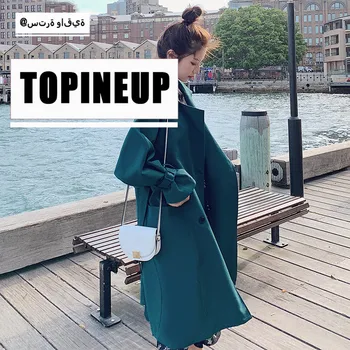

spring loose Solid Color long spring coat Fashion New Student Style Loose Waist Belt Double Breasted Female Trench Coats
