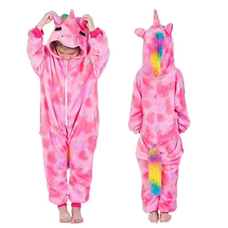 Зимние пижамы для мальчиков и девочек; Детские фланелевые пижамы с вышивкой животных; Детские пижамы с единорогом; детская Рождественская одежда для сна - Цвет: close eye tianma