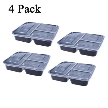 

4pcs 3-Compartment Freshware Meal Prep Containers With Lids Stackable Food Storage Containers Bento Box Microwave Safe Lunch Box