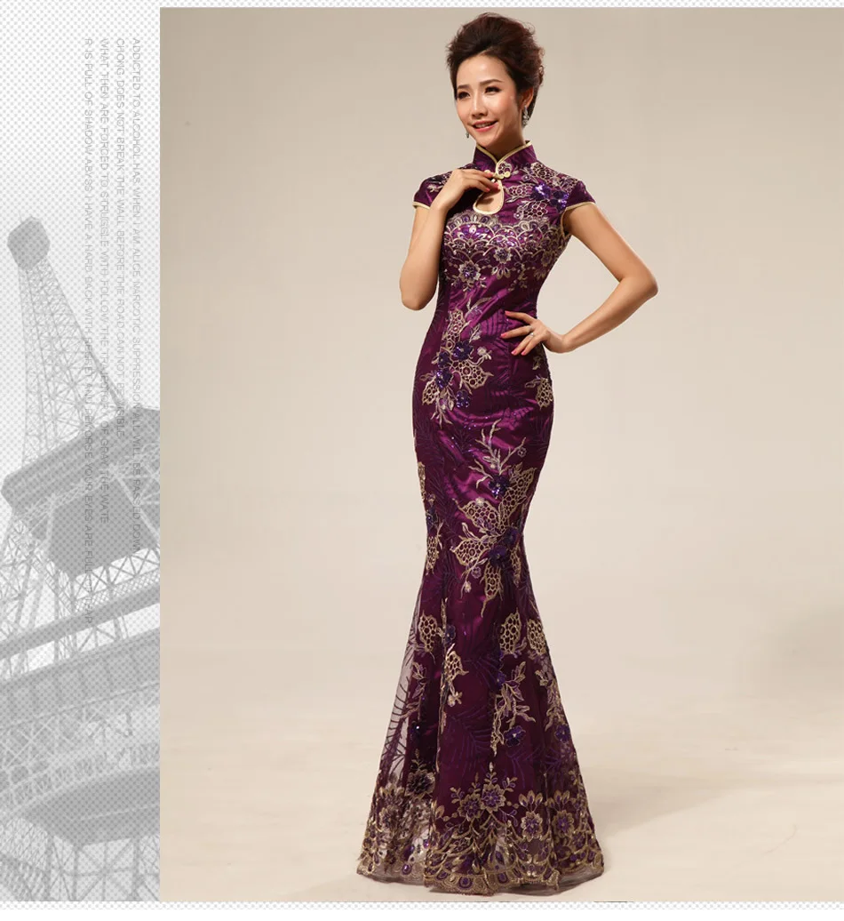 Modern Chinese Traditional Dress Qipao Red Lace Bride Vintage Cheongsam