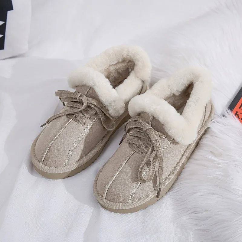 Новые женские туфли на плоской подошве зимние ботинки с мехом; Теплая Флисовая женский Повседневное обувь однотонное, стильное дизайнерская Дамская обувь