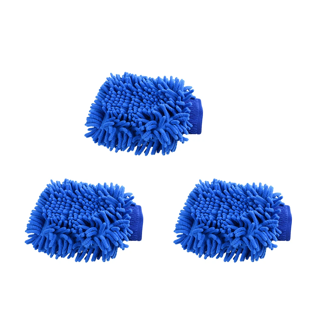 3-piece Chenille Microfiber Car Cleaning Wash Glove Rag Towel Cloth Duster