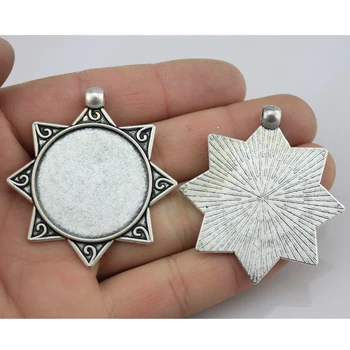 

2pcs/lot 30mm Round Inner Size Star Style Cabochon Base Setting Antique Silver Color For Jewelry Making Jewelry Findings