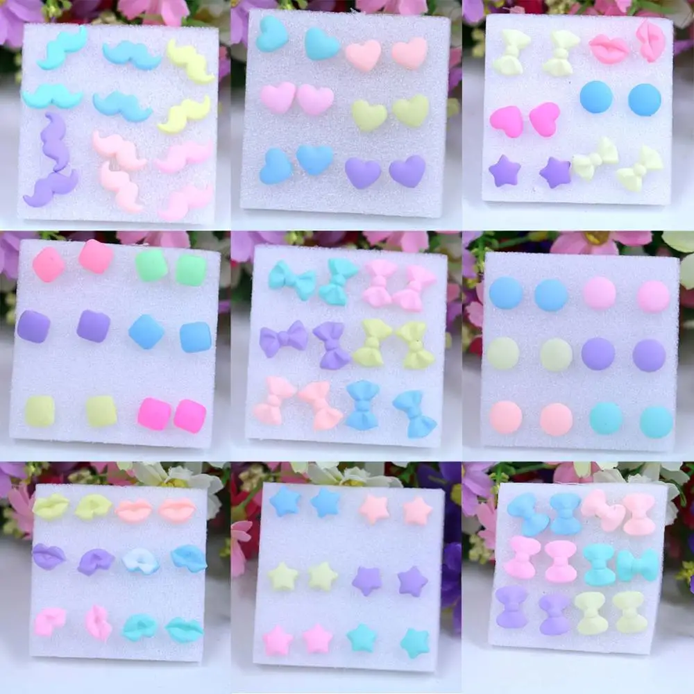 Новая мода смешанные стили геометрический круглый квадратный Сердце Пластиковые булавки серьги-гвоздики с эпоксидной смолой набор для женщин девушек вечерние ювелирные изделия подарок