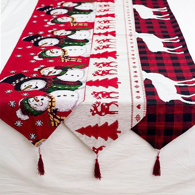 

Cotton Embroidered Christmas Table Runners 180*35cm Deer Christmas Tree Table Runner Cloth Cover For Home New Year Decoration