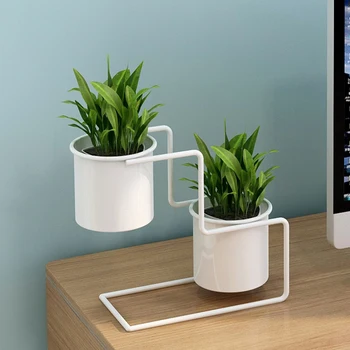 

Nordic Style Simple Creative Desktop Flower Pot Stand Iron Art Double Flower Container Planter Pot Rack for Home Wedding Decor
