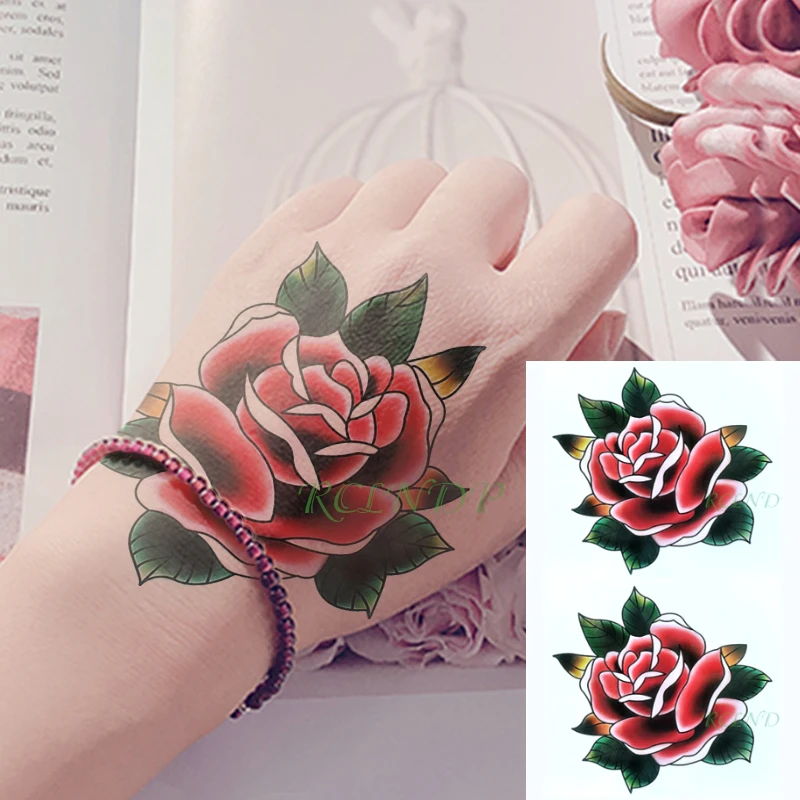 Waterproof Temporary Tattoo Sticker Rose Flower Tatto Flash Tatoo Fake Tattoos Tatouage Wrist Foot Hand For Girl Women Femme Temporary Tattoos Aliexpress