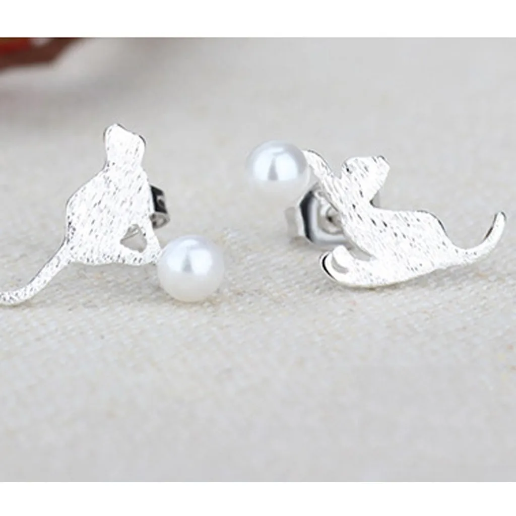 A Pair Cute Cat Playing Ball Shape Asymmetry Ear Studs Jewellery For Girls Gift Dress pendientes Accessory серьги женские#2 |