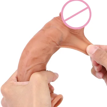 Females Masturbation Double-layer Silicone Soft Artificial Penis Huge Suction Cup Sliding Foreskin 7in Realistic Dildos 6