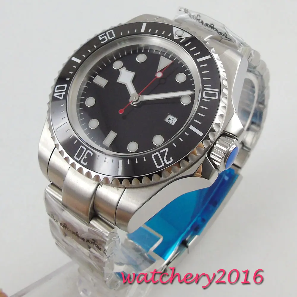 

44mm PARNIS black dial ceramic bezel date Automatic movement mens watch