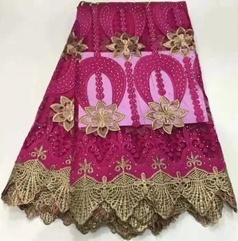 

African french lace with stone embroidery lace high quality guipure lace fabric 5yards nigerian lace fabric for dress ZQ-A224