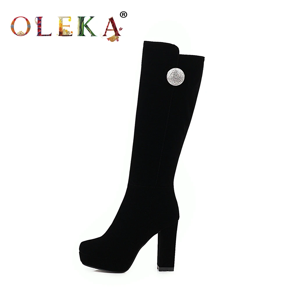 

OLEKA Knee-high Winter Boots For Women Square Heel Metal Decoration Square Toe Sexy Boots Elegant Style Western New AS850