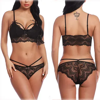 

Women Lingerie Bra Set Lace Printed Bra Briefs Set Bralette Thong Two Piece Bow Sleepwear Sports Breathable Underwear Set NEW