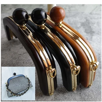 

Purse frame Wood with Metal Handle Clutch Totes Bag Accessories DIY HandBag wooden Clasp Lock Hardware