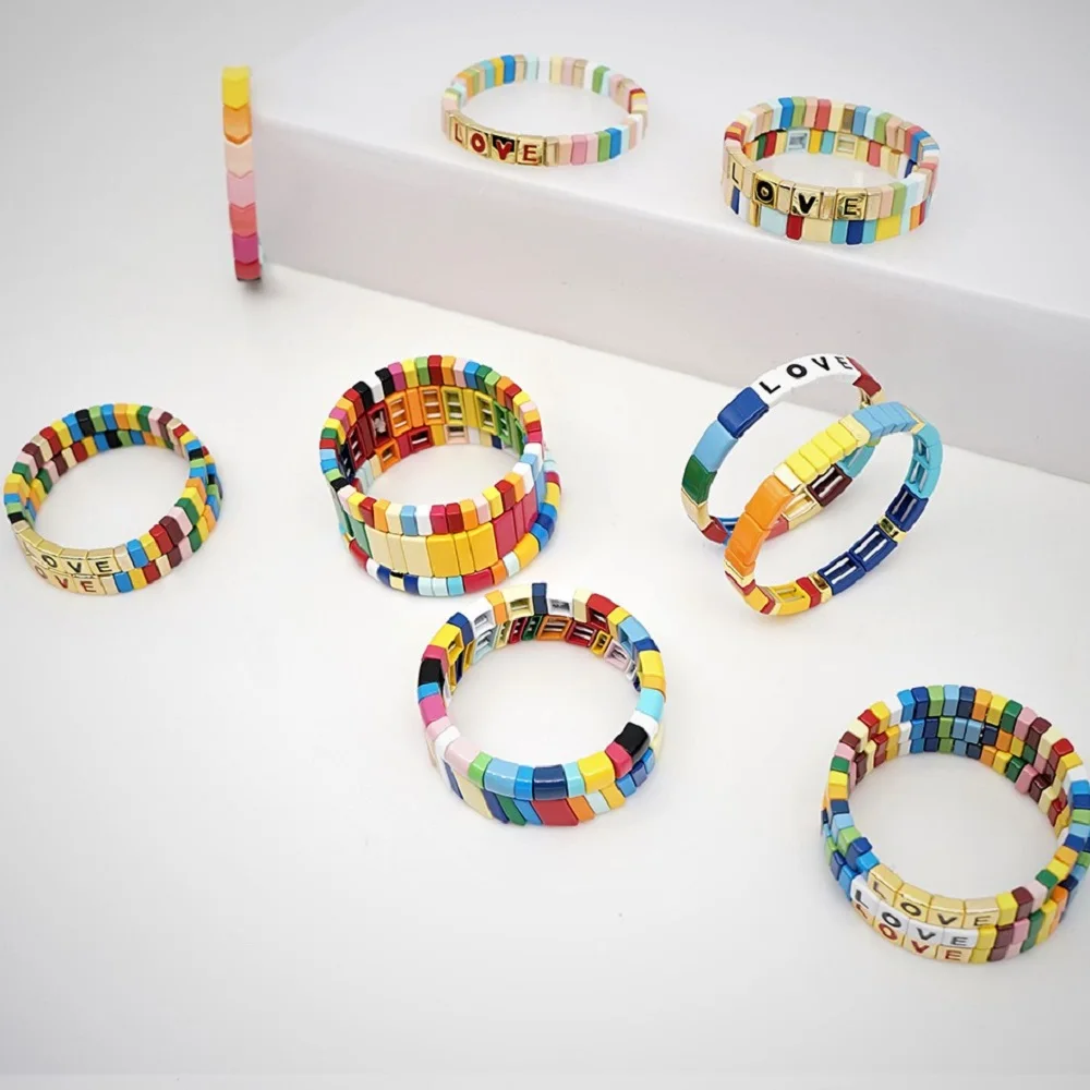

Shinus Enamel Tile Bracelets Letter LOVE Jewelry Rainbow Bracelet For Women Bangles Bohemian Pulsera Mujer Moda 2019 Customize