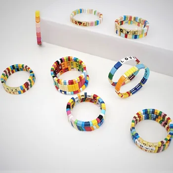 

Shinus Bracelet Women Enamel Tile Bracelets Letter LOVE Stretch Jewelry Rainbow Bangles Bohemian Pulsera Mujer Moda 2020 New