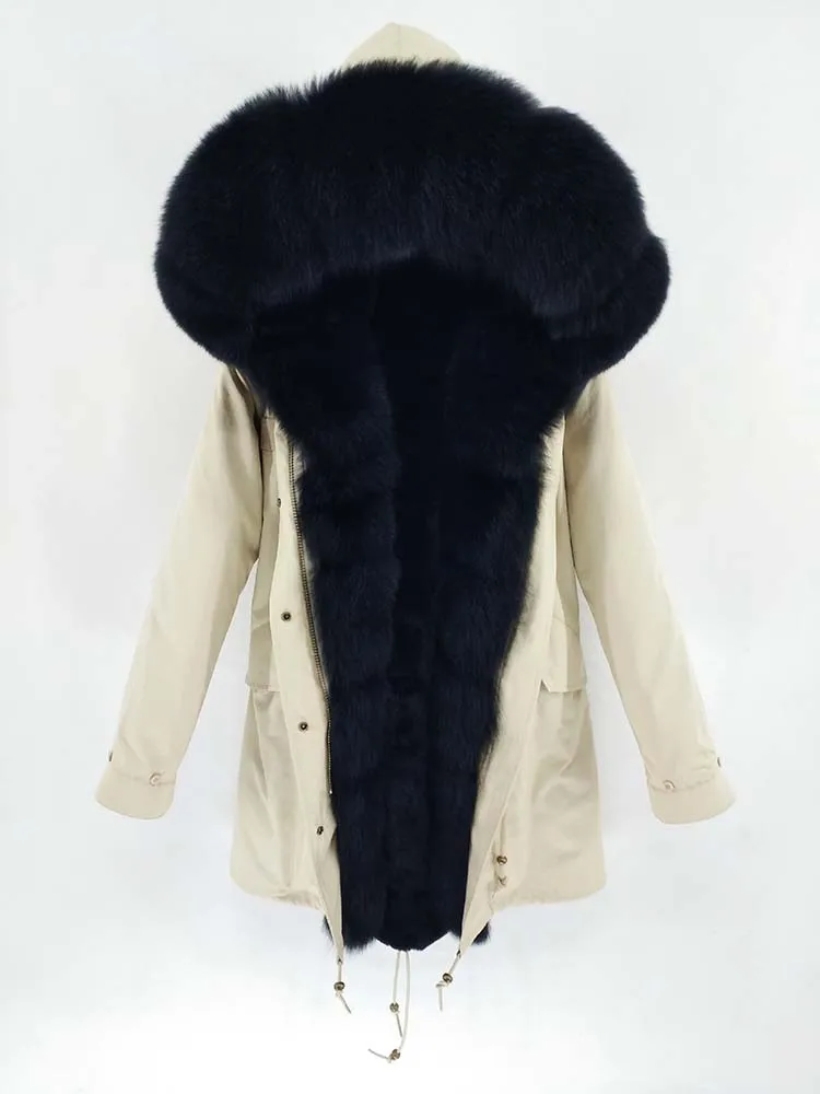 Женское пальто на натуральном меху FURTJY, парка длинная, теплая, с лисьим меховым воротником, съемная подкладка, зимний сезон - Цвет: 24