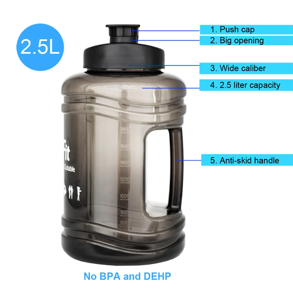 QuiFit 2.5л большая емкость пластиковая бутылка для воды Герметичная Бутылка для спорта на открытом воздухе тренажерный зал фитнес чайник BPA бесплатно